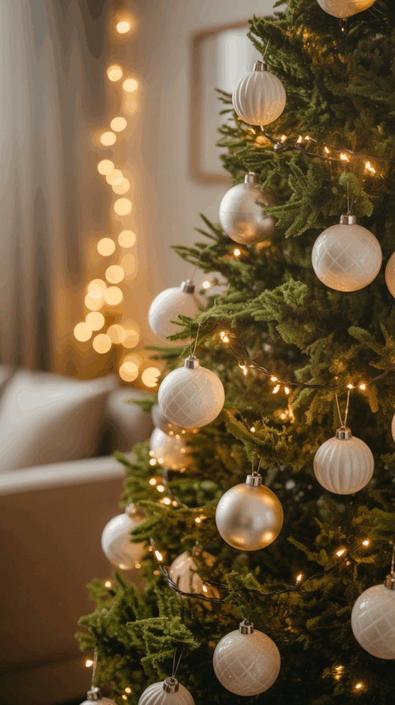 Warm neutral winter wallpaper with beige mug of cocoa, knit blanket, and pine sprigs.
