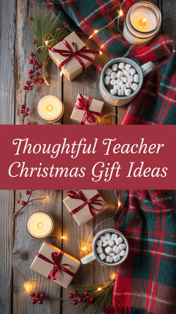 Holiday teacher gift ideas including DIY sugar scrubs, coffee gifts, and cozy baskets